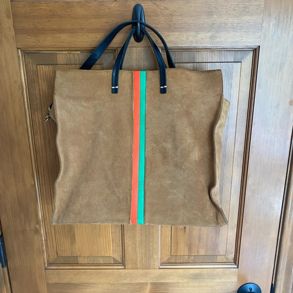 Clare V Simple Tote Camel Suede Nappa Mini Stripe - Picture 2 of 9